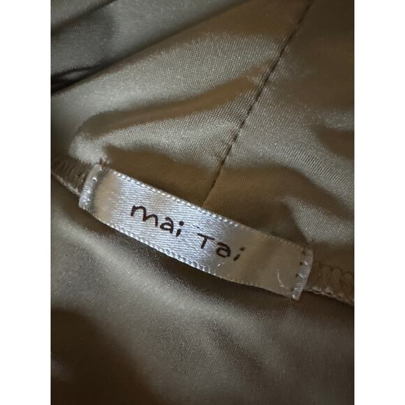 Mai Tai Evening Pleated V-Neck Dress Beige Gold Shimmer Womens Small - Picture 5 of 5